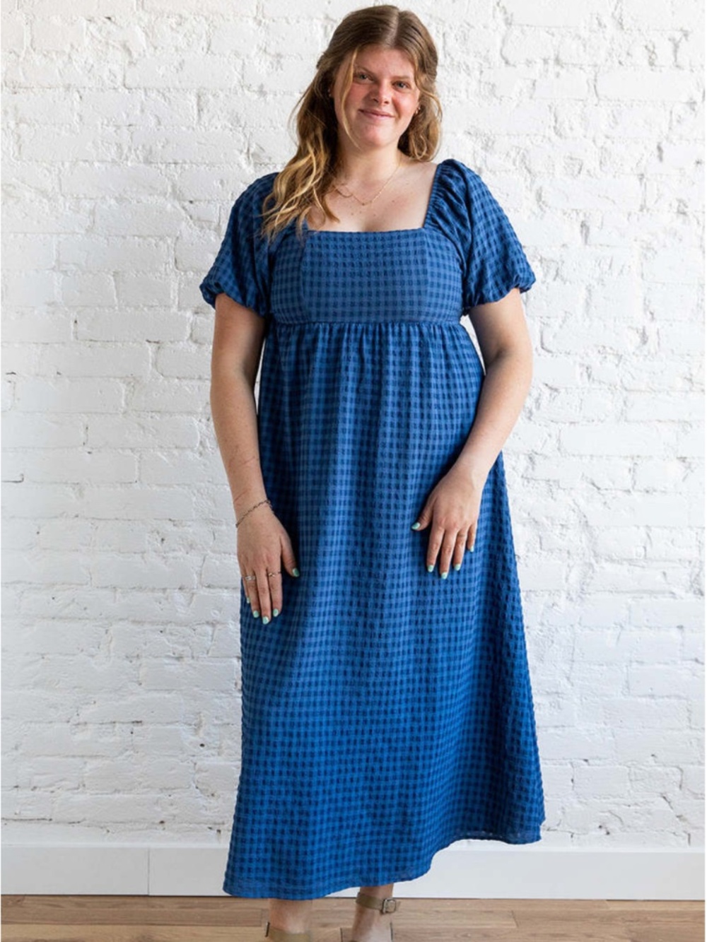 blue gingham maxi dress